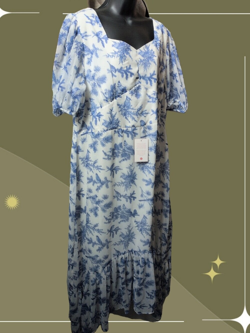 ✨ Nwt Ivy City Co Bluebirds Midaxi Dress Size 2XL
